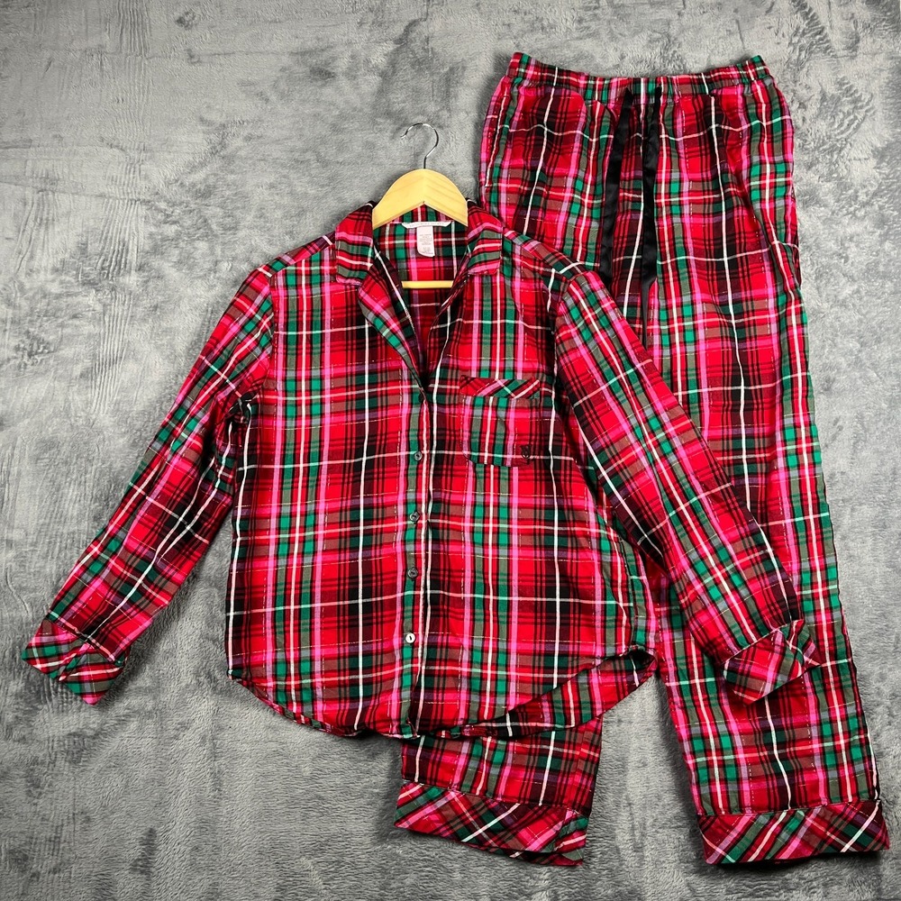 Victoria's Secret Flannel Pajama Set Womens Small Regular Red Green Tartan Plaid